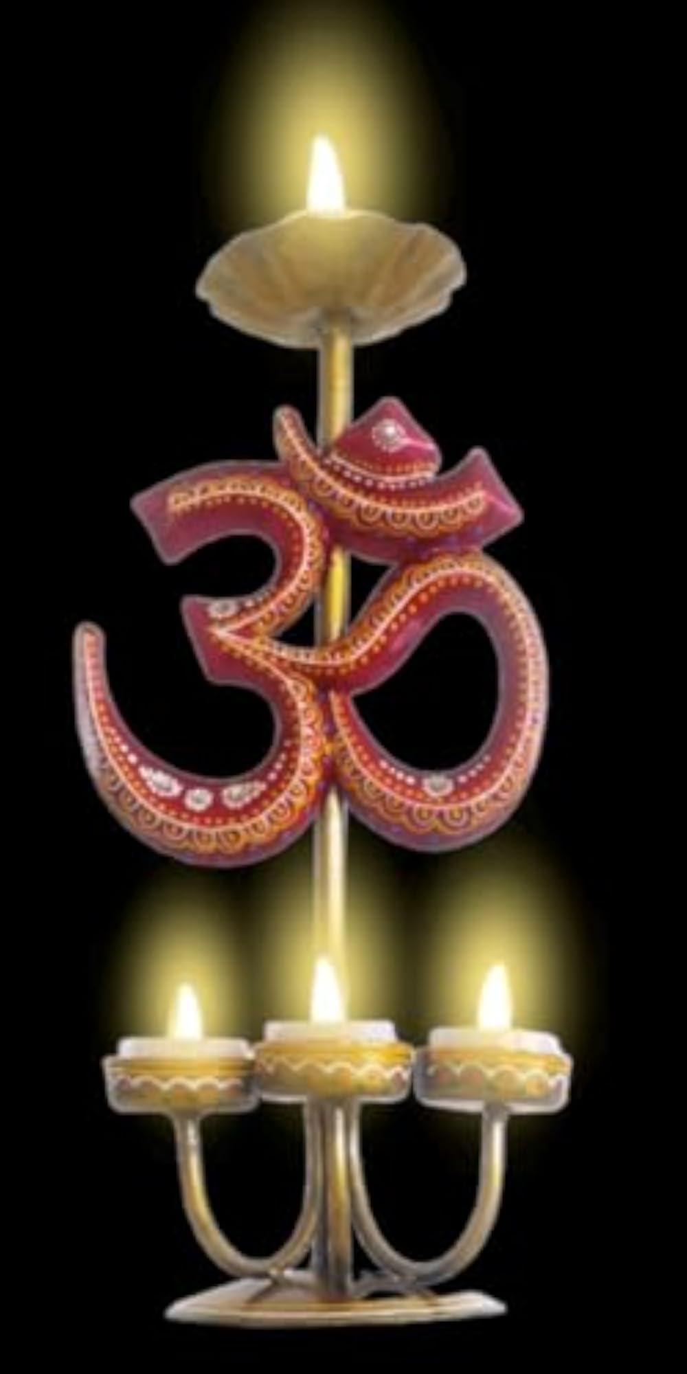 Aum Symbol T-Light Candle Holder with 4 Diyas